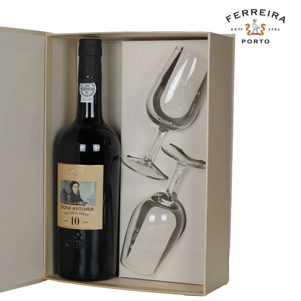 FERREIRA PORT | DONA ANTONIA 10 YEARS OLD TAWNY GIFTBOX + GLAZEN